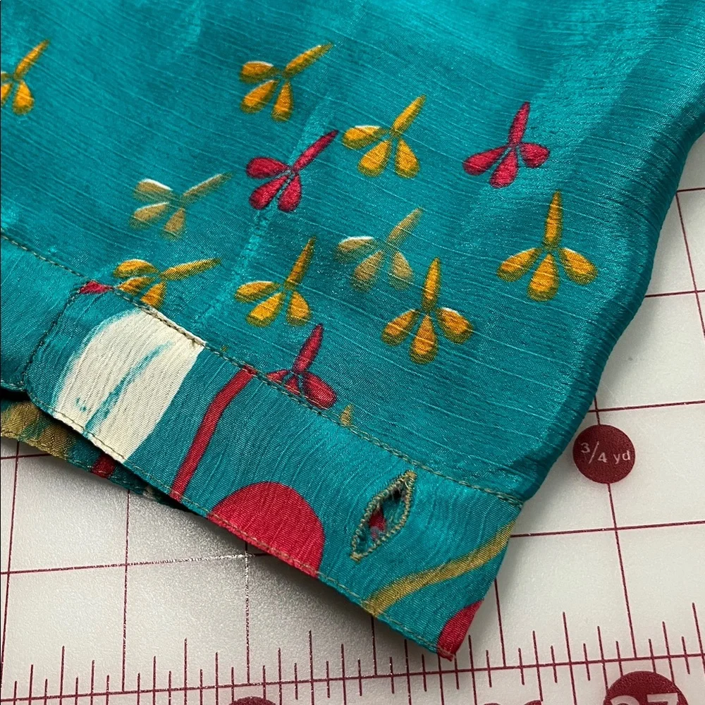 DARN GOOD YARN NWT Boho Granola 100% Silk Teal Sari Wrap Midi Skirt O/S (4-12)